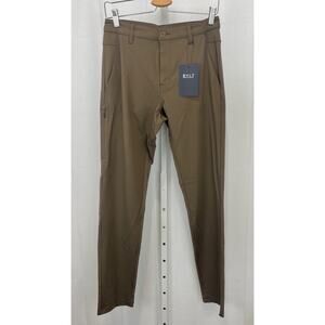 NWT BYLT Everyday Pants 2.0 Zip Fly Flat Front Stretch Brown Green Size 32T Tall
